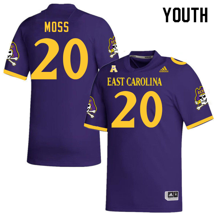 Youth #20 Ty Moss ECU Pirates 2023 College Football Jerseys Stitched-Purple - Click Image to Close